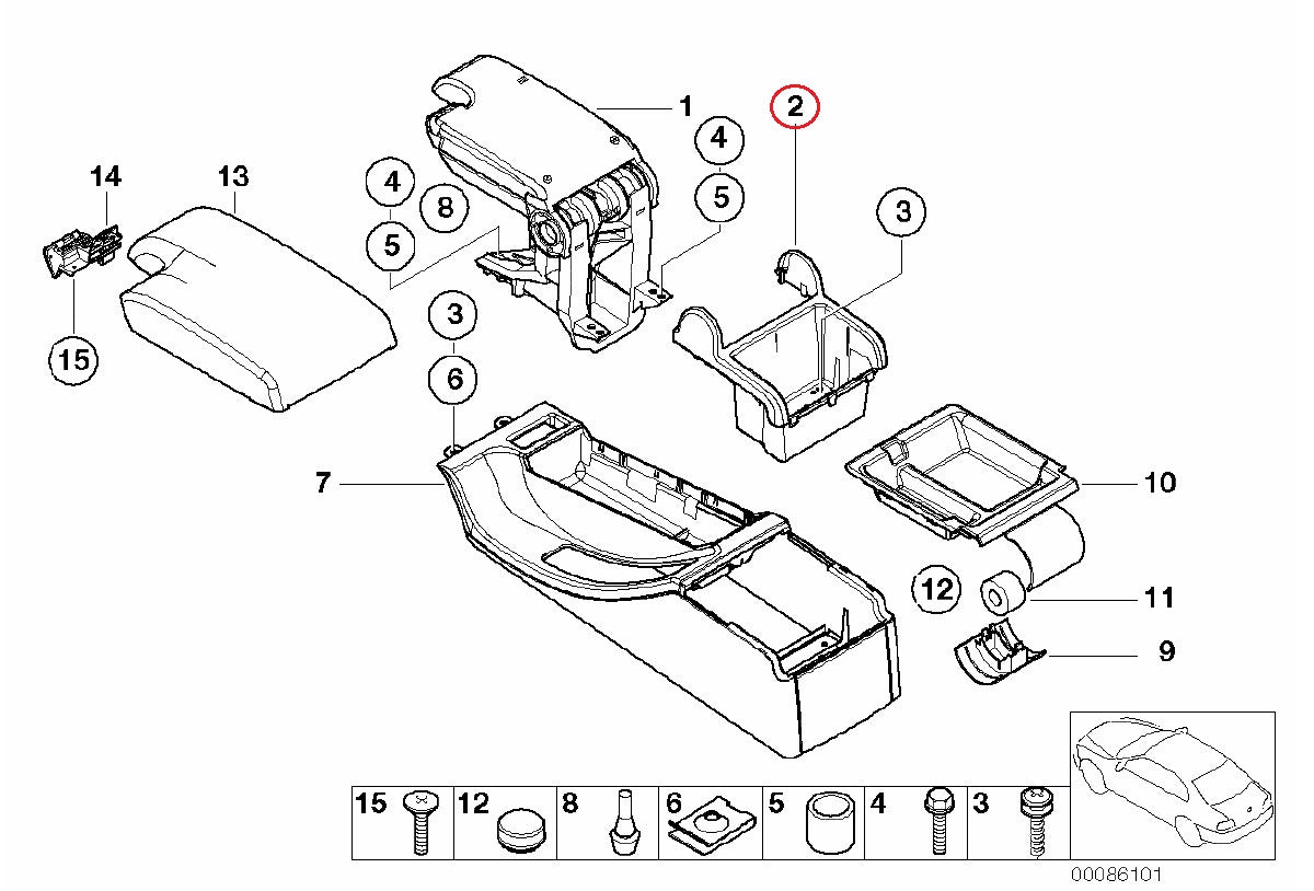 BMW (E46) / アームレスト アッパーコンソール ブラック / 51168218307 / BMW純正 ｜ EURO AUTO（ユーロオート）