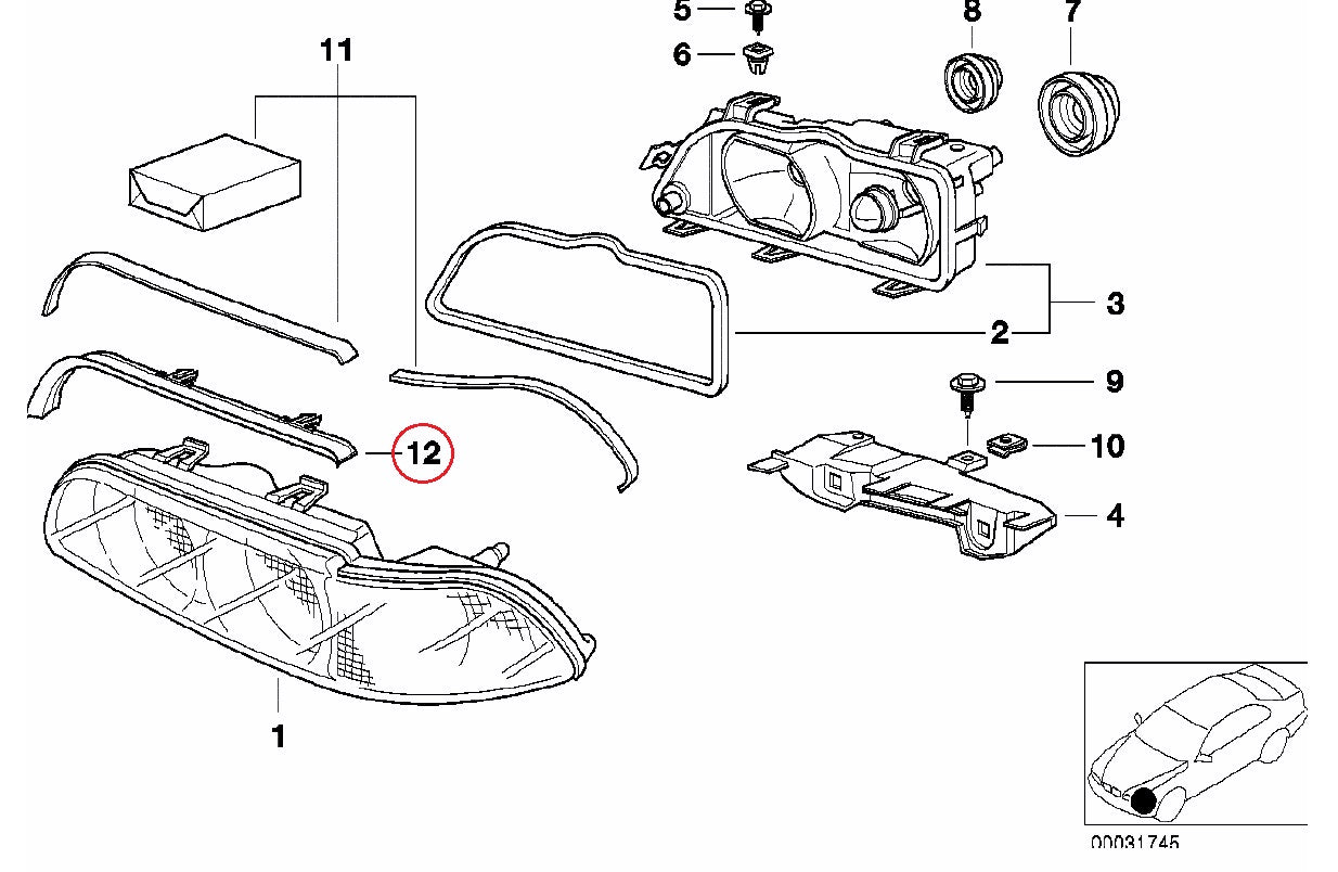 BMW (E39) / ヘッドライトアッパーガスケット 右 / 63128387514 / BMW