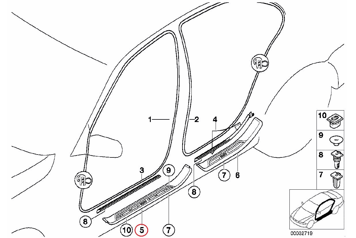 BMW (E39) / フロントドアスカッフプレート エントランスモール 左 ブラック / 51478178119 / BMW純正 ｜ EURO  AUTO（ユーロオート）