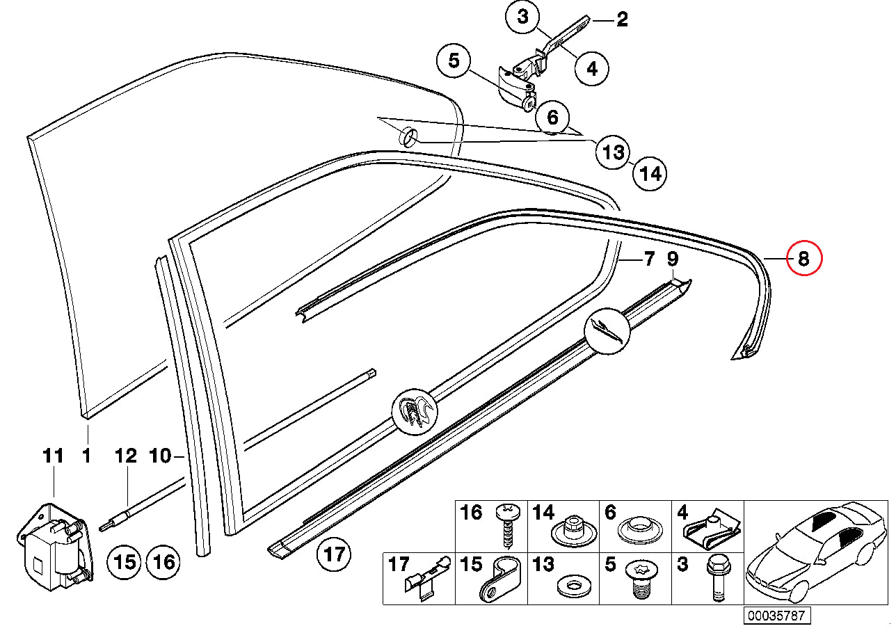 BMW (E36 クーペ) / リアサイドガラスモール クォーターガラスモール 左右セット / 51368119961・5136811996 ｜  EURO AUTO（ユーロオート）