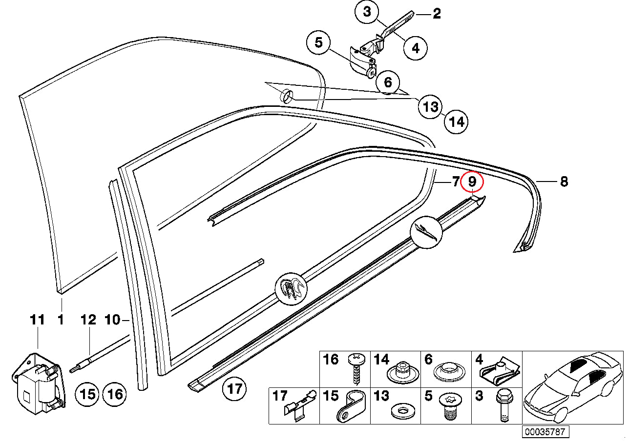 BMW (E36 クーペ) / リアサイドガラスモール クォーターガラスモール 左右セット / 51368119963・5136811996 ｜  EURO AUTO（ユーロオート）