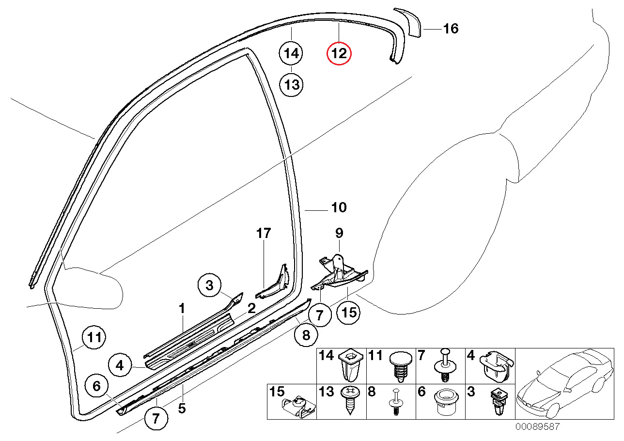 BMW (E46 クーペ) / ルーフモール グロスブラック 右 / 51717030846