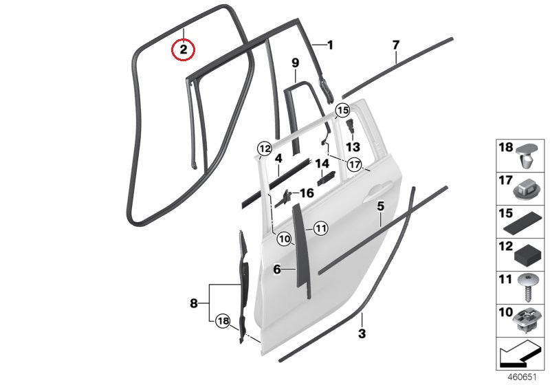 BMW (F46) / リアドアウェザーストリップ ボディ側 / 51727420056